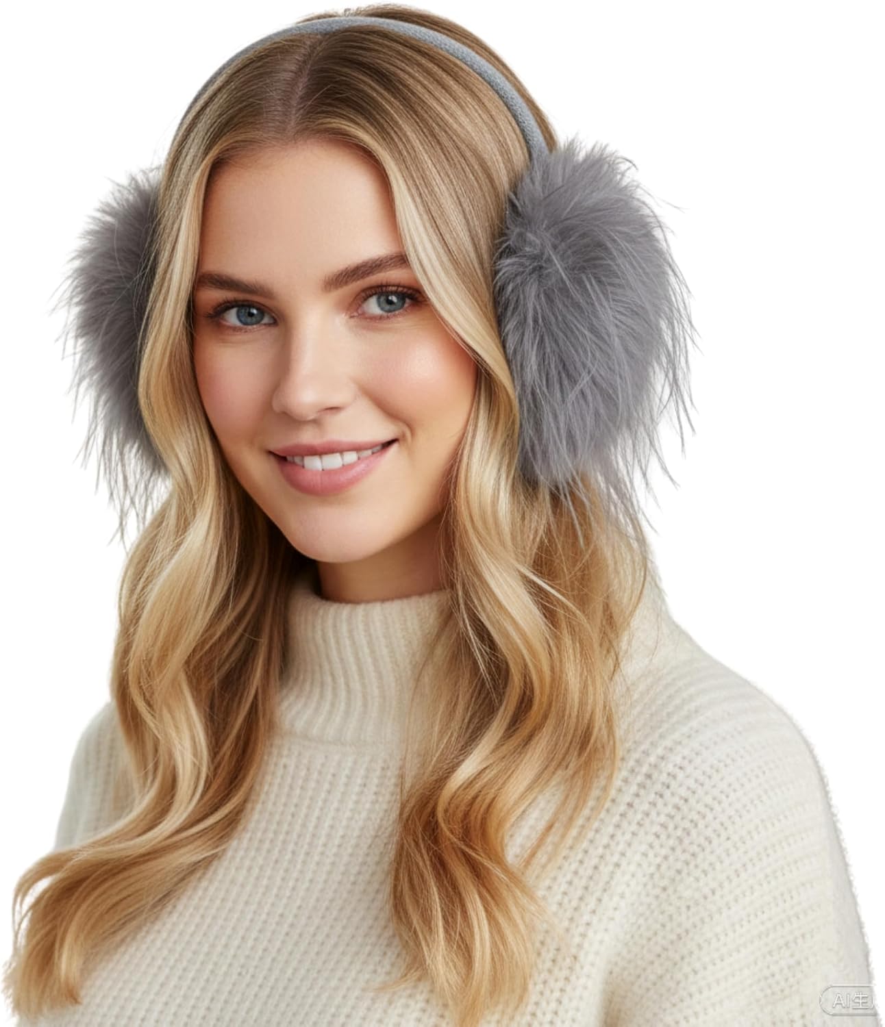F Flammi Womens Earmuffs Winter Foldable Ear Warmers, Plush Faux Fur Ear Muffs for Cold Weather, Cozy Fluffy Ear Covers
