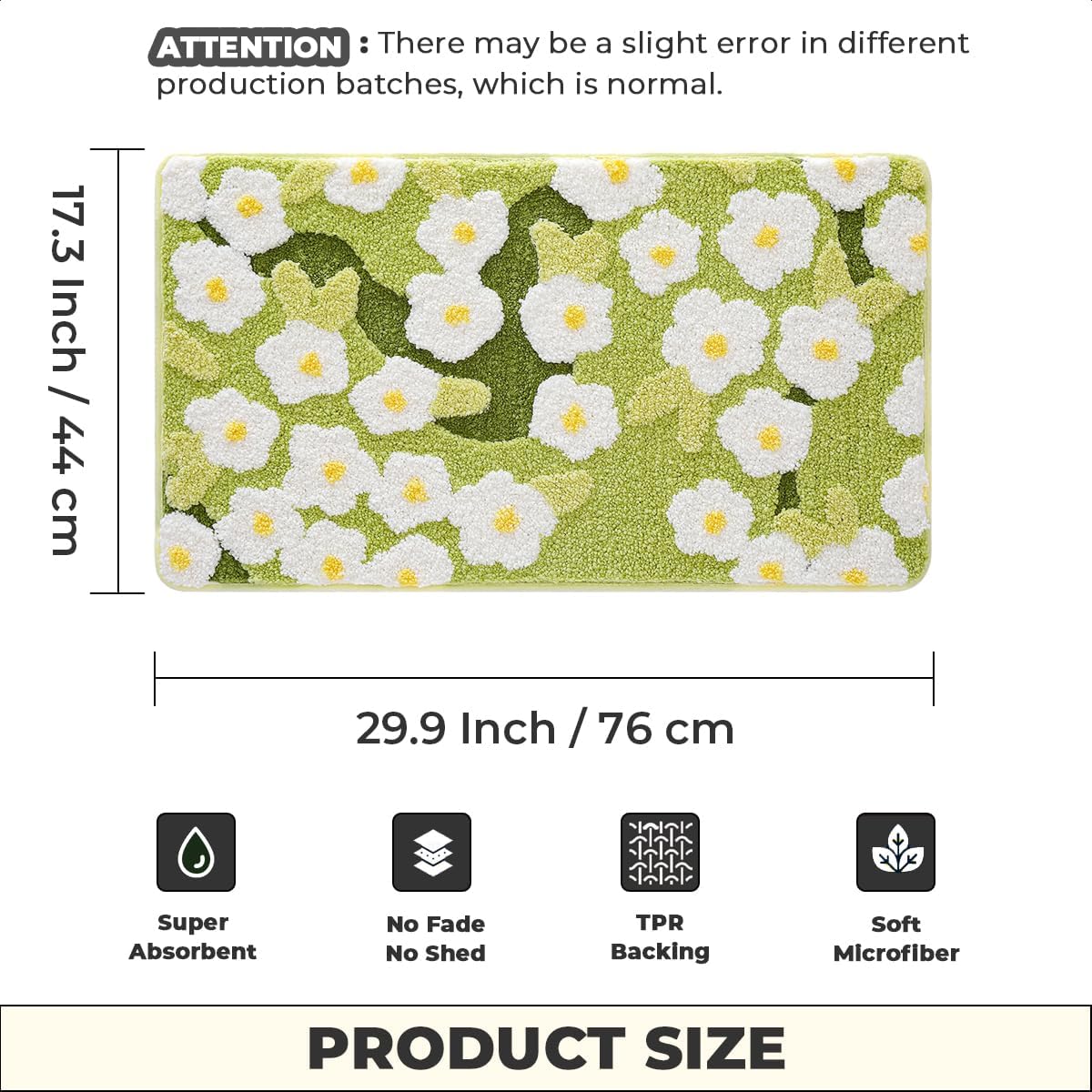 Floral Bath Mat Cute Quick Drying Carpet Machine Wash and Non Slip Bath Rug for Sink, Bedroom and Shower (30"x17", Little Flowers)