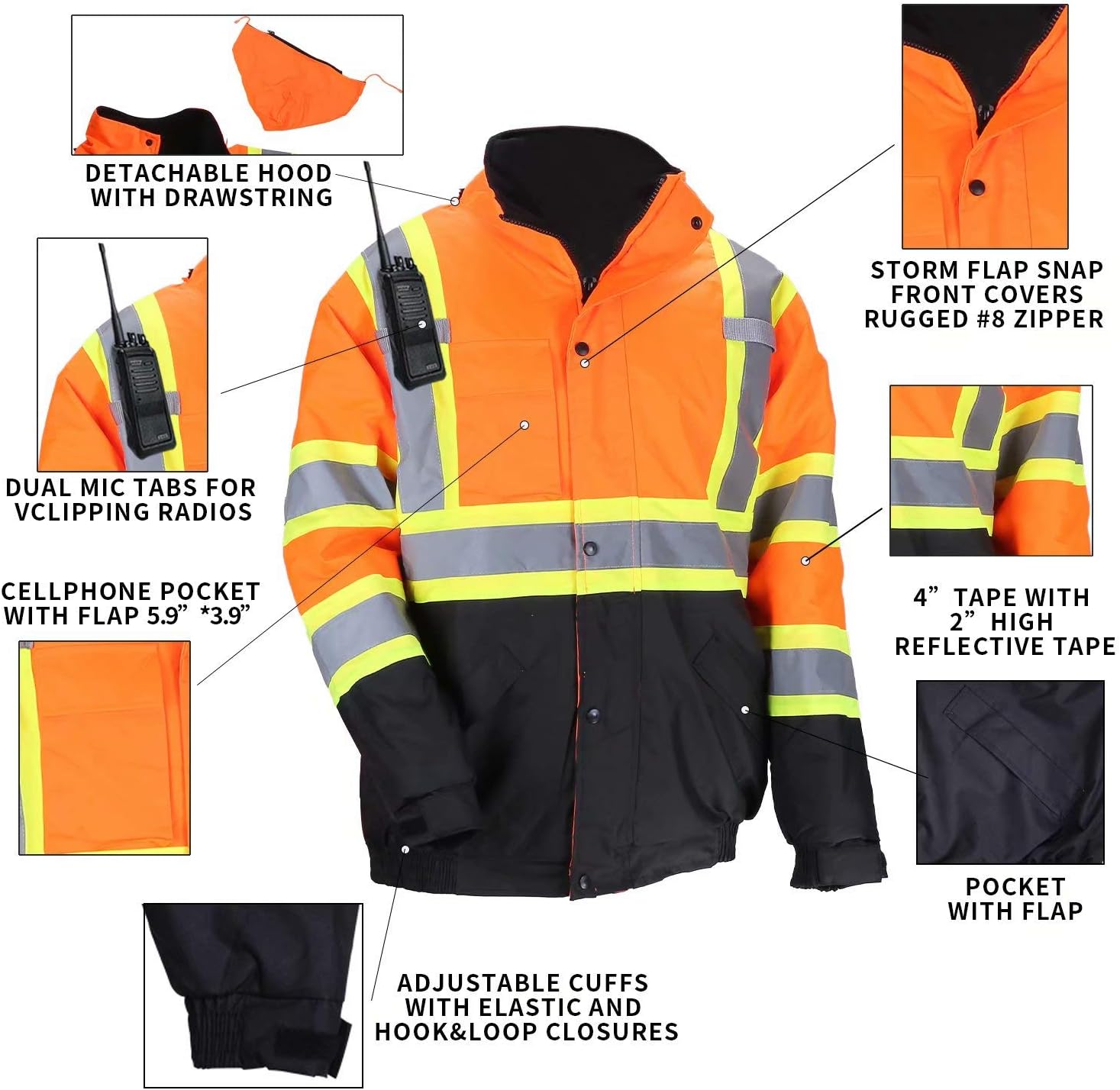 Flаѕh Sаlе Men's ANSI Class 3 High Visibility Bomber Safety Jacket Detachable Hood Workwear Fleece Quilted Black Bottom Waterproof Thermal(3XL,Orange) Prоduсt Dеаl Men's ANSI Class 3 High Visibility Bomber Safety Jacket Detachable Hood Workwear Fleece Quilted Black Bottom Waterproof Thermal(3XL,Orange)