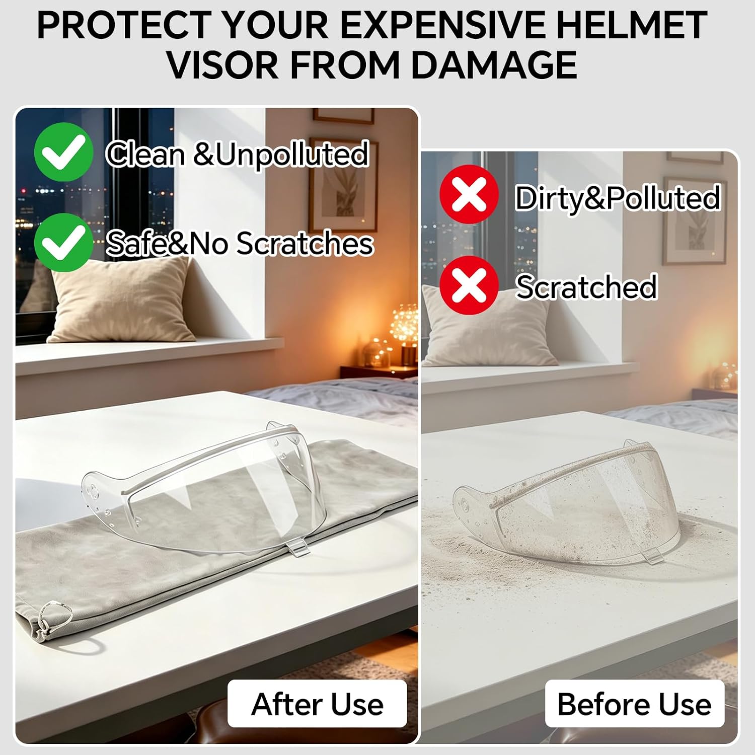 2 Pcs Universal Motorcycle Helmet Visor Bag Scratch-Free Face Shield Storage Protector Fit for Most Helmet Visors Storing and Carrying