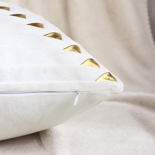 Miniatura 9 de Tosleo Juego de 2 fundas de almohada de terciopelo azul marino de 18 x 18 pulgadas, fundas de almohada doradas suaves y decorativas de lujo, fundas