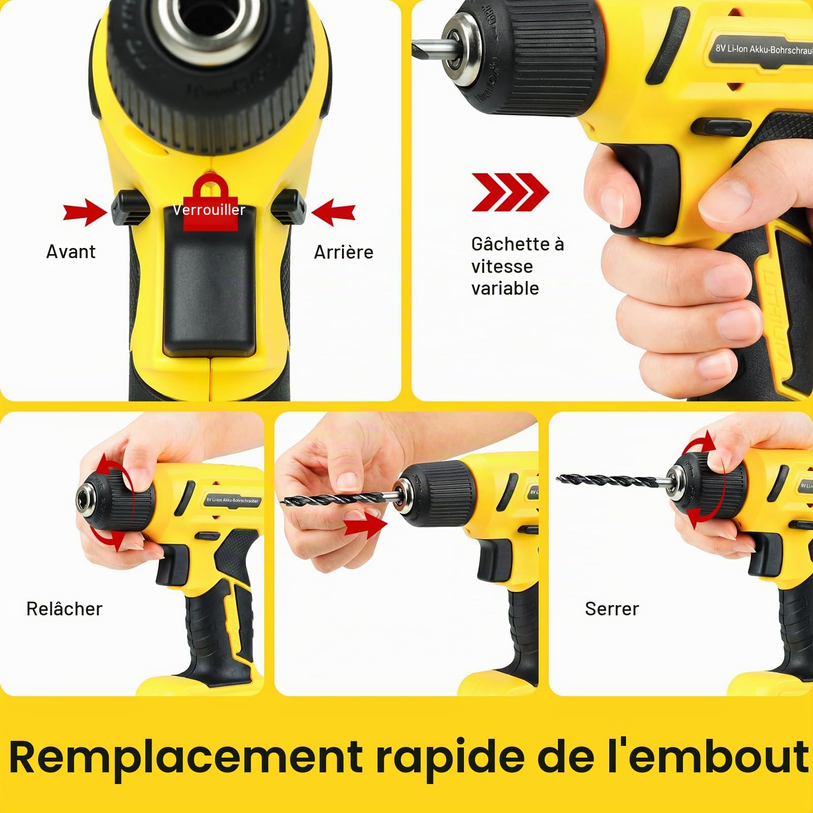 101 Pcs Mallette à Outils Perceuse Visseuse Sans Fil 8V, Chargement USB-C | Boîte à Outils Complete avec Perceuse à Percussion Sans fil, Caisse a Outil Portable pour la Maison Bricolage Réparation