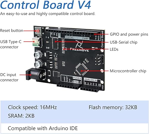 Miniatura 3 de Freenove Kit de inicio definitivo con tablero V4 (compatible con Arduino IDE), tutorial detallado de 274 páginas, 217 artículos, 51 proyectos