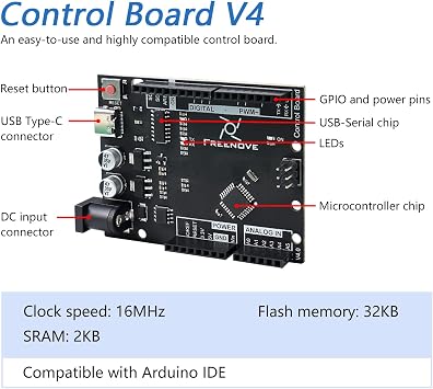 Freenove Projects Kit with Control Board V4 (Compatible with Arduino IDE), 238-Page Detailed Tutorials, 46 Projects, No Soldering, Simple Wiring