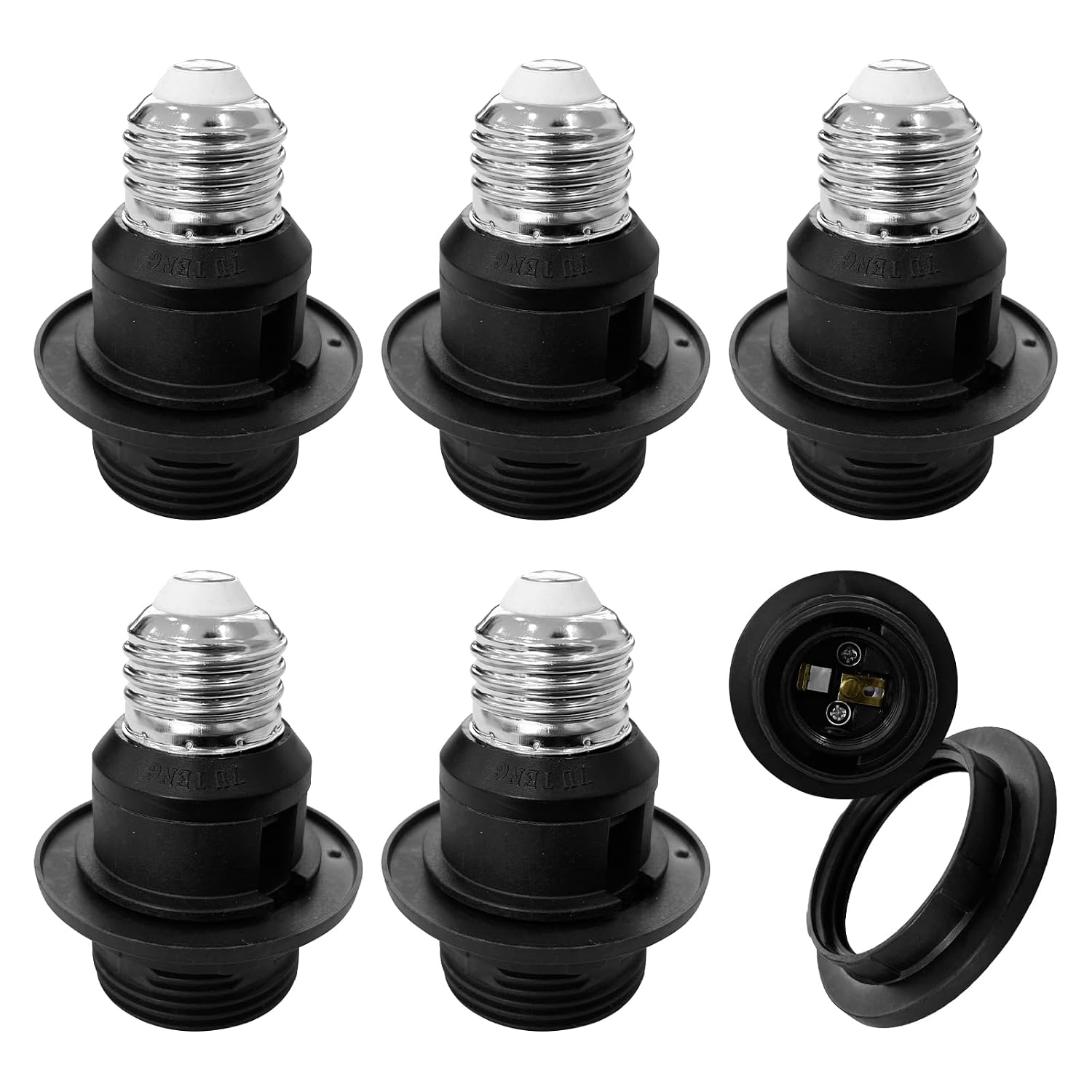 6 Pack E26 to E26 Black Light Socket Extender Lamp Holder Adapter | Threaded E26 socket extender for incandescent bulbs, suitable for household and commercial lighting installation