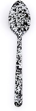 Enamelware Slotted Spoon, 12 inch, Black/White Splatter Single