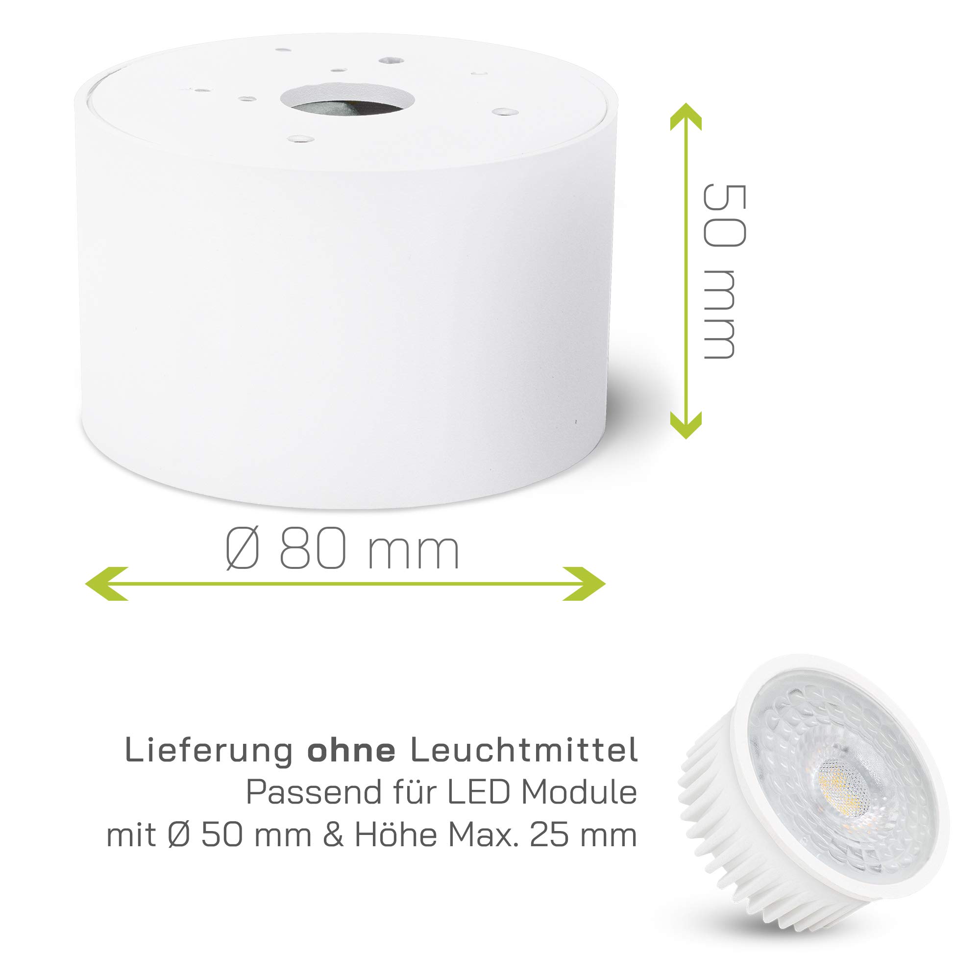 4 sztuki linovum SMOL Downlight ekstra płaskie wychylne w kolorze matowym białym i okrągłym - lampa natynkowa Ø 80 mm do modułów LED