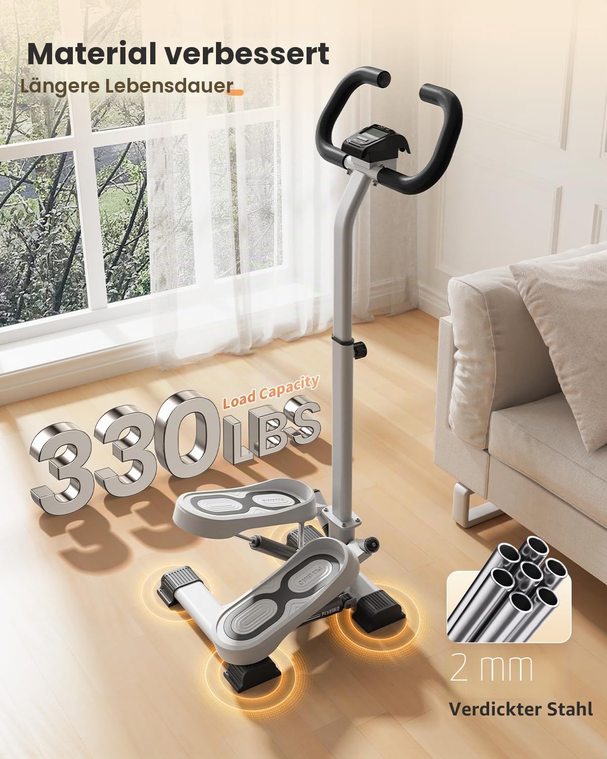 FLYBIRD Exercise Stair Stepper für Zuhause, professioneller Twist-Stepper mit Widerstandsband, 150-160 kg Tragfähigkeit, Heim-Cardio-Übung für Hüftenextension, Beintraining, Geeignet für Männer/Frauen