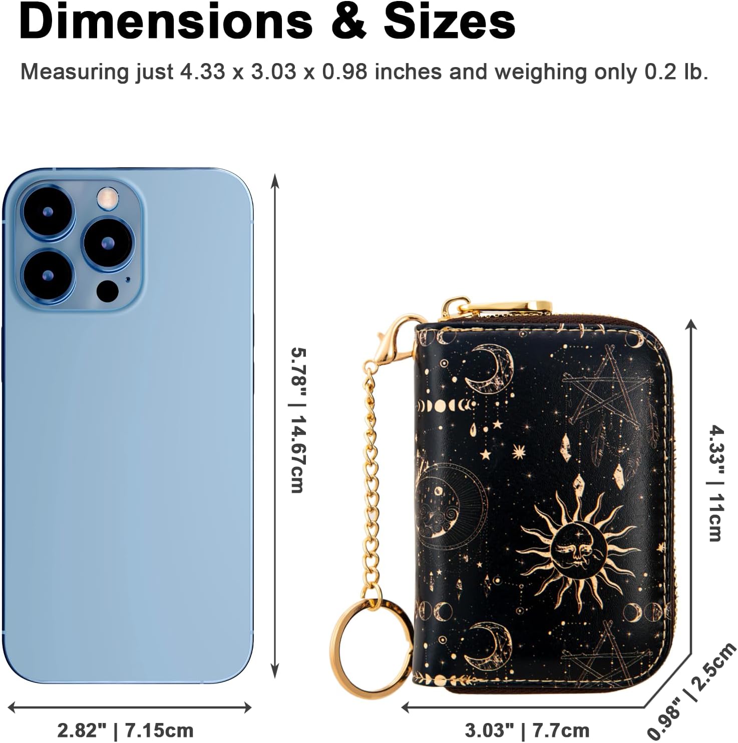 Credit Card Holder for Women, RFID Card Holder Wallet - Slim Leather Zipper Card Case - Ladies Small Keychain Wallets (Moon Phases) - Image 5