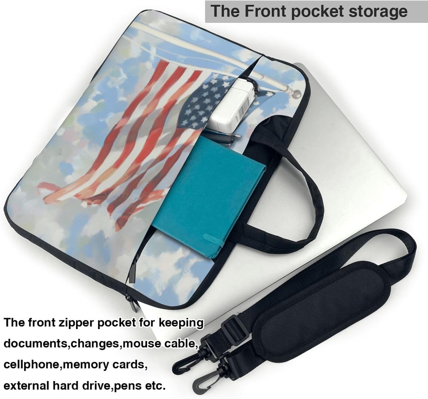American Flag Blowing In The Wind Laptop Bag image 5