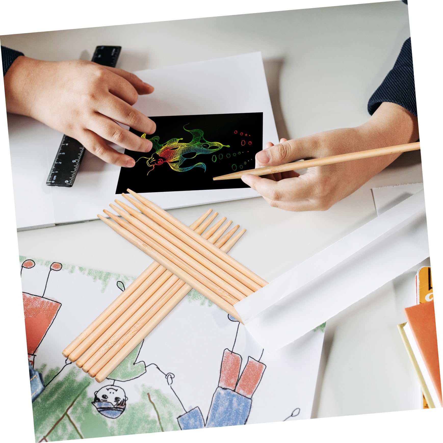 150 Palitos de Bambú para Manualidades, Ligeros y Resistentes, Ideales para Técnicas de Rascar y Decoración en Papel de Rascar