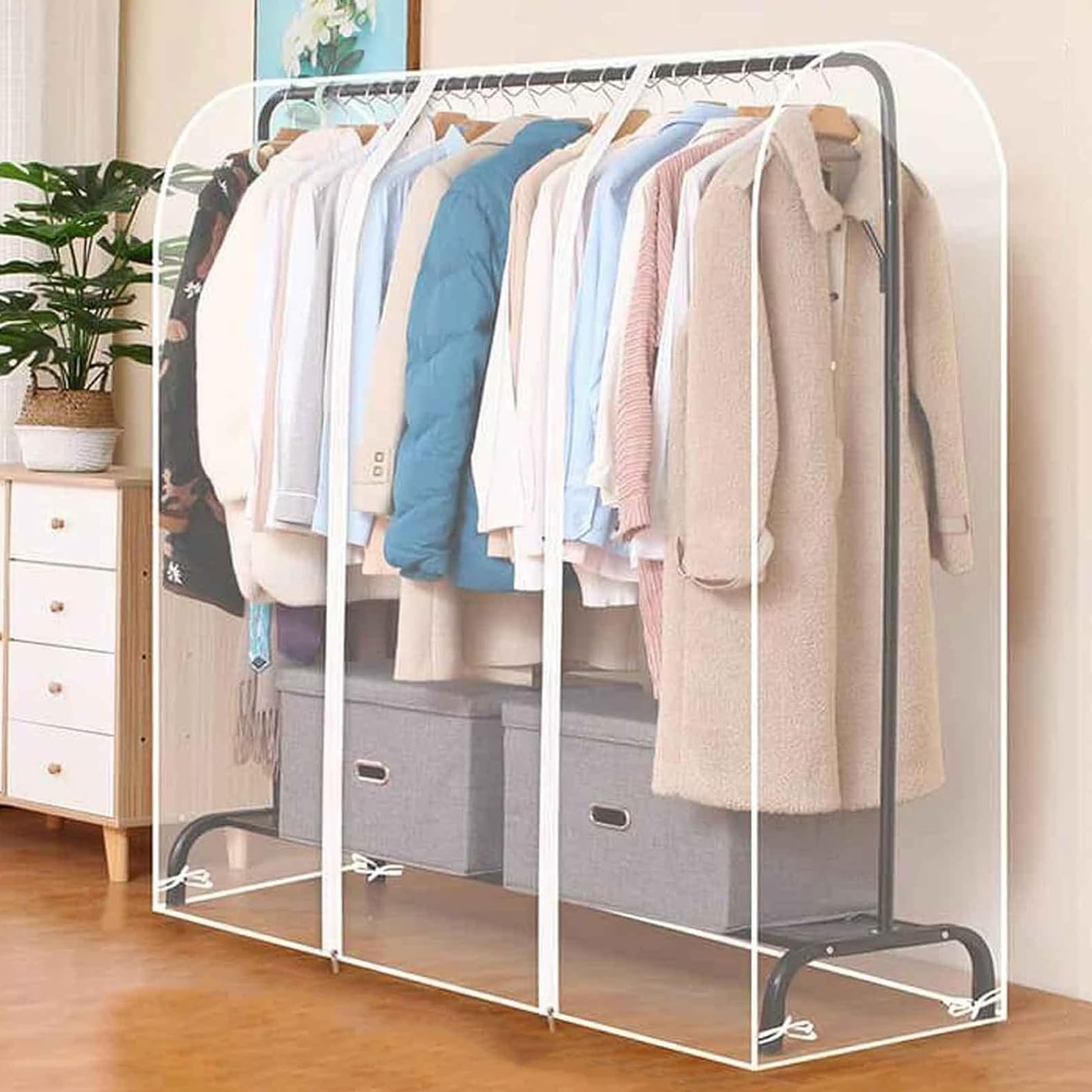 FGXHHS Garment Rail Covers Storage Bag - Double Zipper, Clear, Waterproof & Dustproof for Hanging Coat Racks Protection