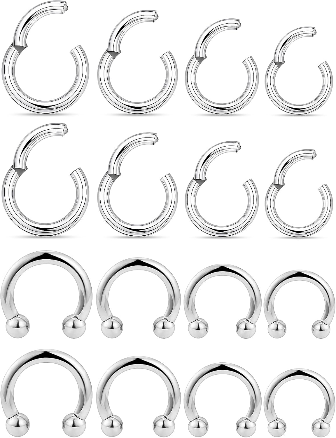 Kridzisw 20G 18G 16G 14G 12G 10G Hypoallergenic Nose Rings Hoops for Men Women 316L Surgical Steel Hinged Nose Rings for Nostril Septum Cartilage Helix Daith Tragus Rook Conch Lip Ear Lobe Piercing