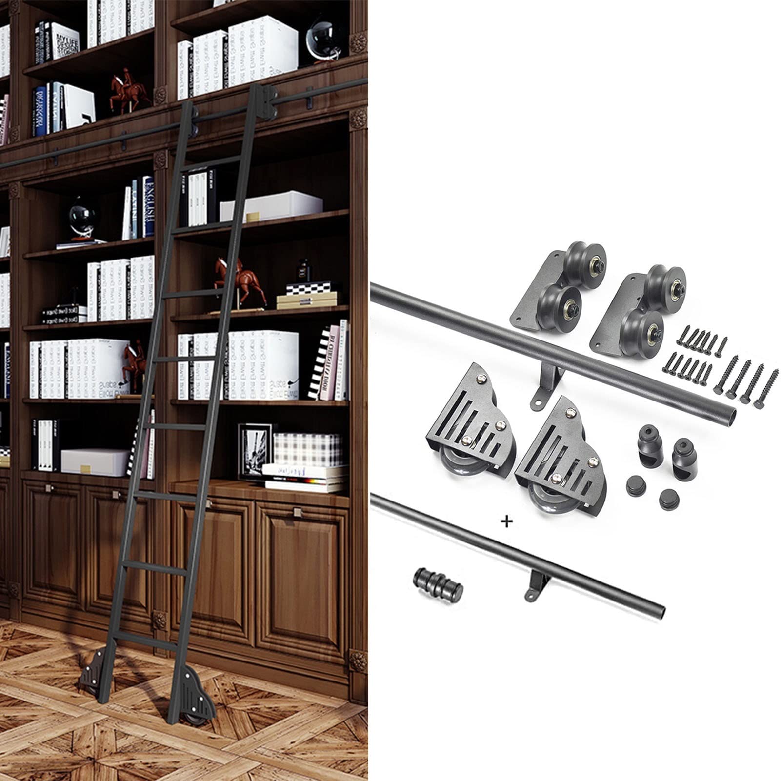 Kit de quincaillerie pour porte de grange coulissante avec rail pour échelle suspendue