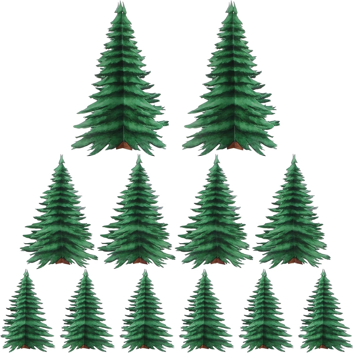Ctosree 12 Pcs Summer Camping Tree Centerpieces 3D Pine Tree Decor 3 Size for Camping Jointed Cutouts Stand up Decorations Snow Forest Decor, Office Table Decoration