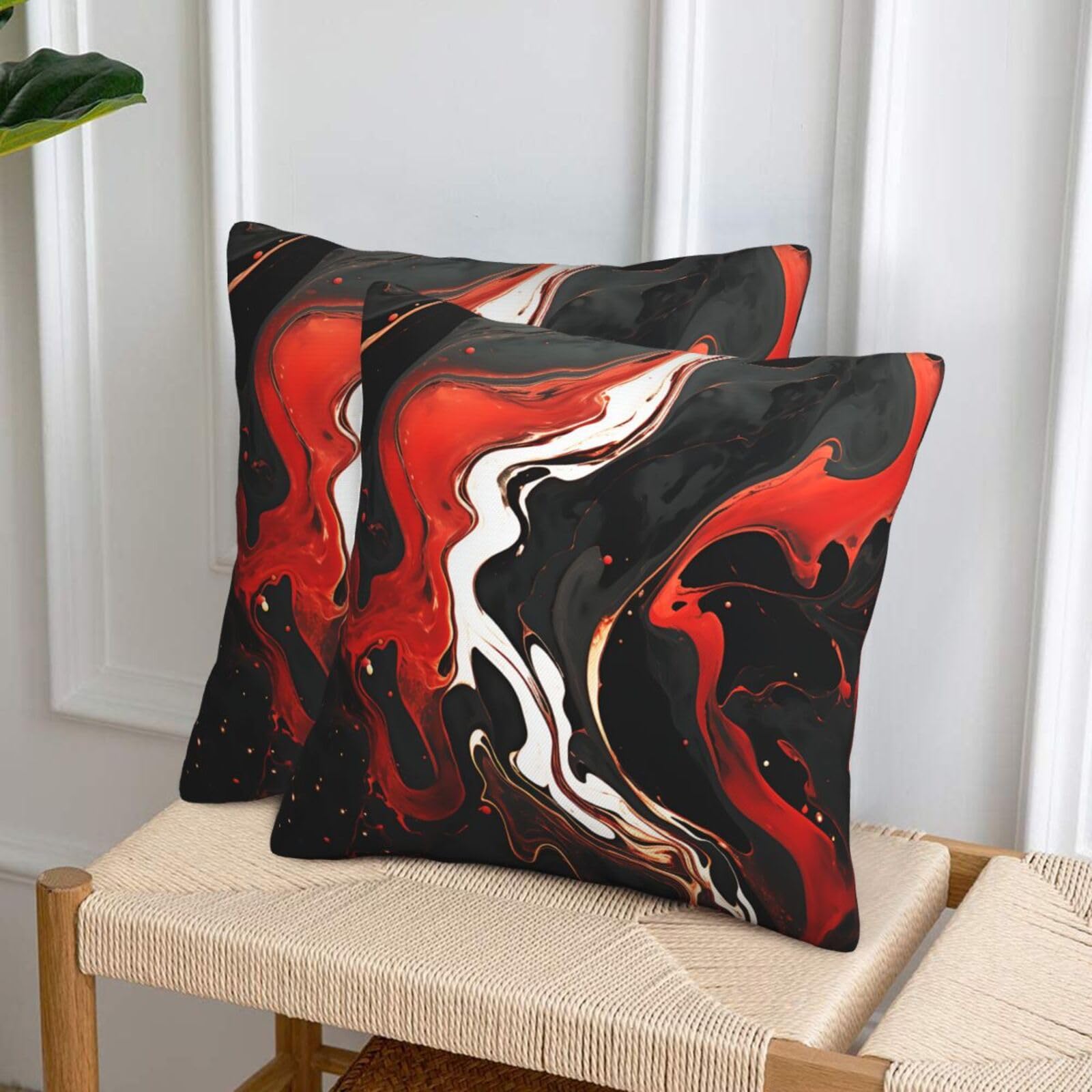 NONHAI Decorative Throw Pillow Covers Set of 2, 18"x18" Square Cushion Case Soft Comfy Black and red Marble Throw Pillows for Couch Cushion Livingroom Farmhouse Home Decor Pillowcases