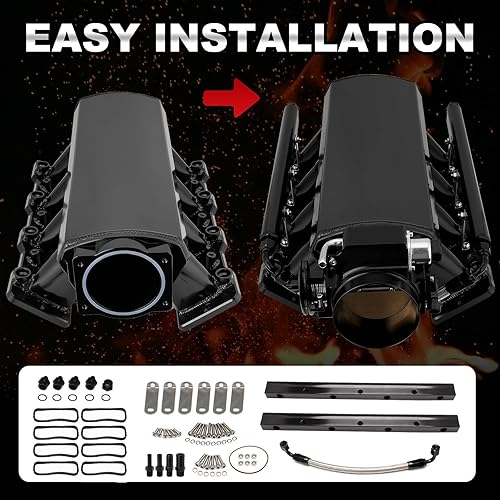 Miniatura 5 de TEMSONE Colector de admisión de 4.016 in de chapa metálica fabricada EFI con rieles de combustible y cuerpo del acelerador y sensores de posición