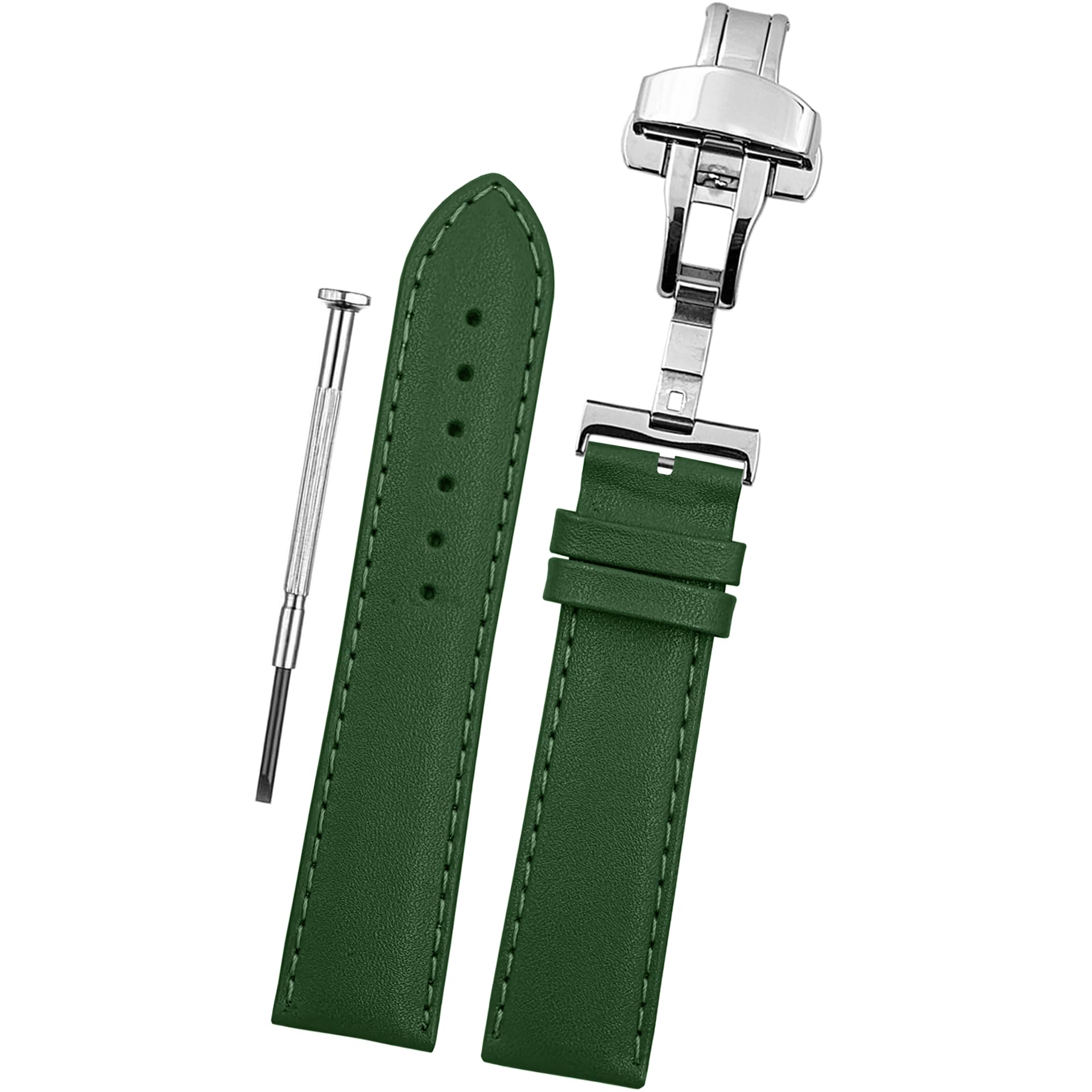 DBLACK ''KYROS'' Leather Watch Strap with Butterfly Lock, Minimalist and Bamboo Design Pattern Watch Belt // For 18mm, 20mm, 22mm, or 24mm Watch Band (Choose Your Size & Color) (Green, 20mm)