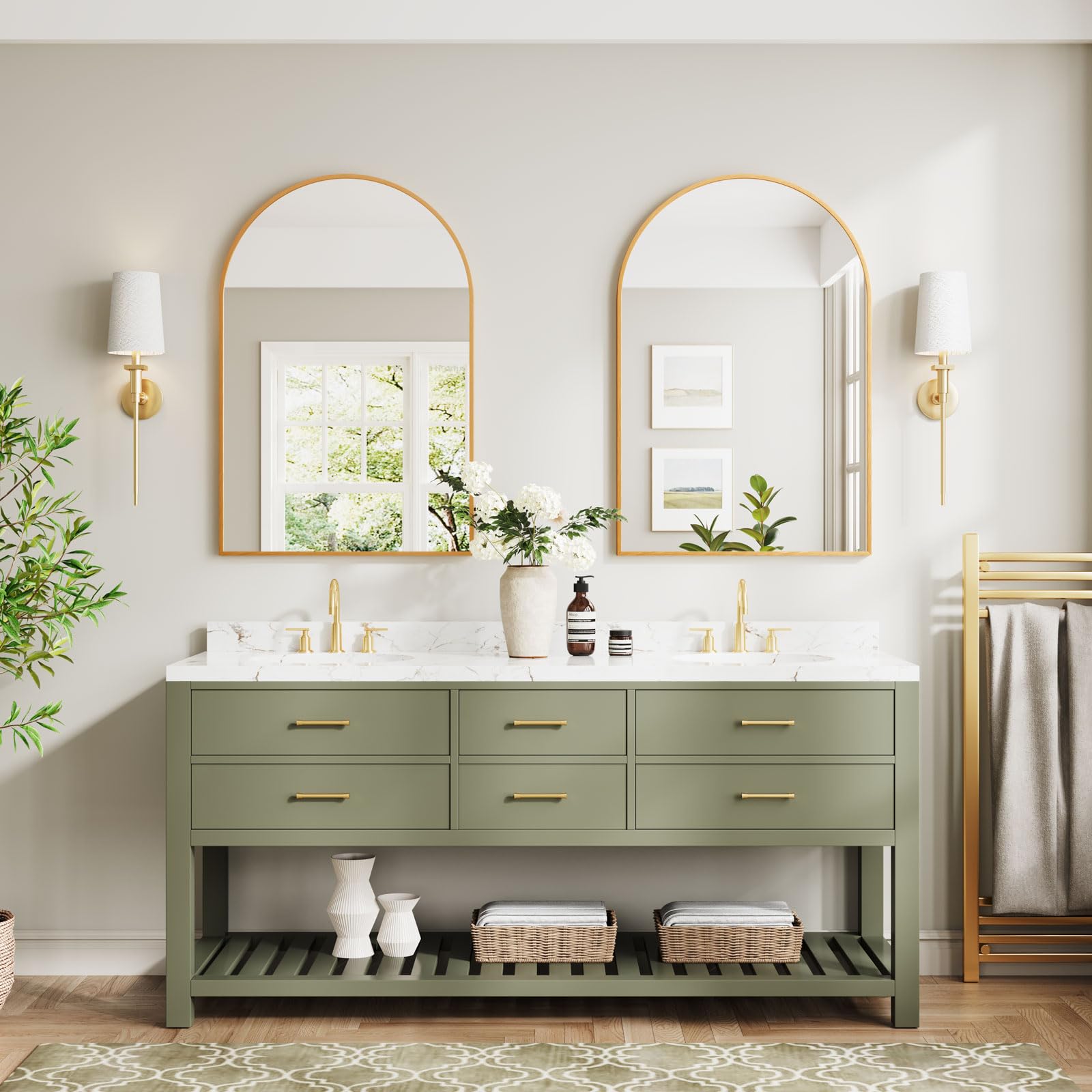 Dripex Espejo Arqueado Pared, con Marco de Aluminio, Espejo en Forma de Arco Pared Decorativo, para Comedor Salón Pasillo Recibidor y Baño, 60x90 cm