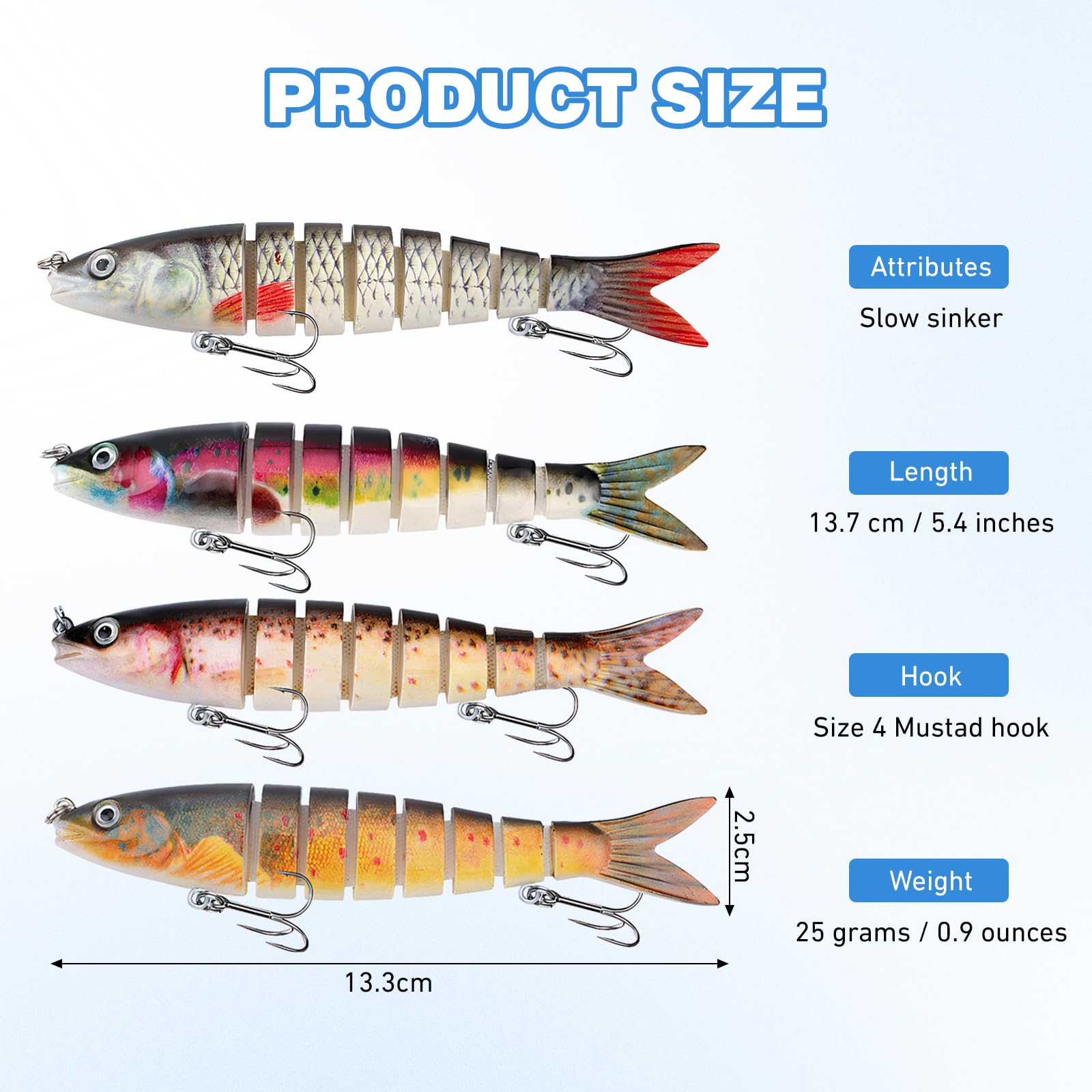 4 Piezas Señuelos Spinning Pesca Mar con Anzuelos Triples para Black Bass Lubina