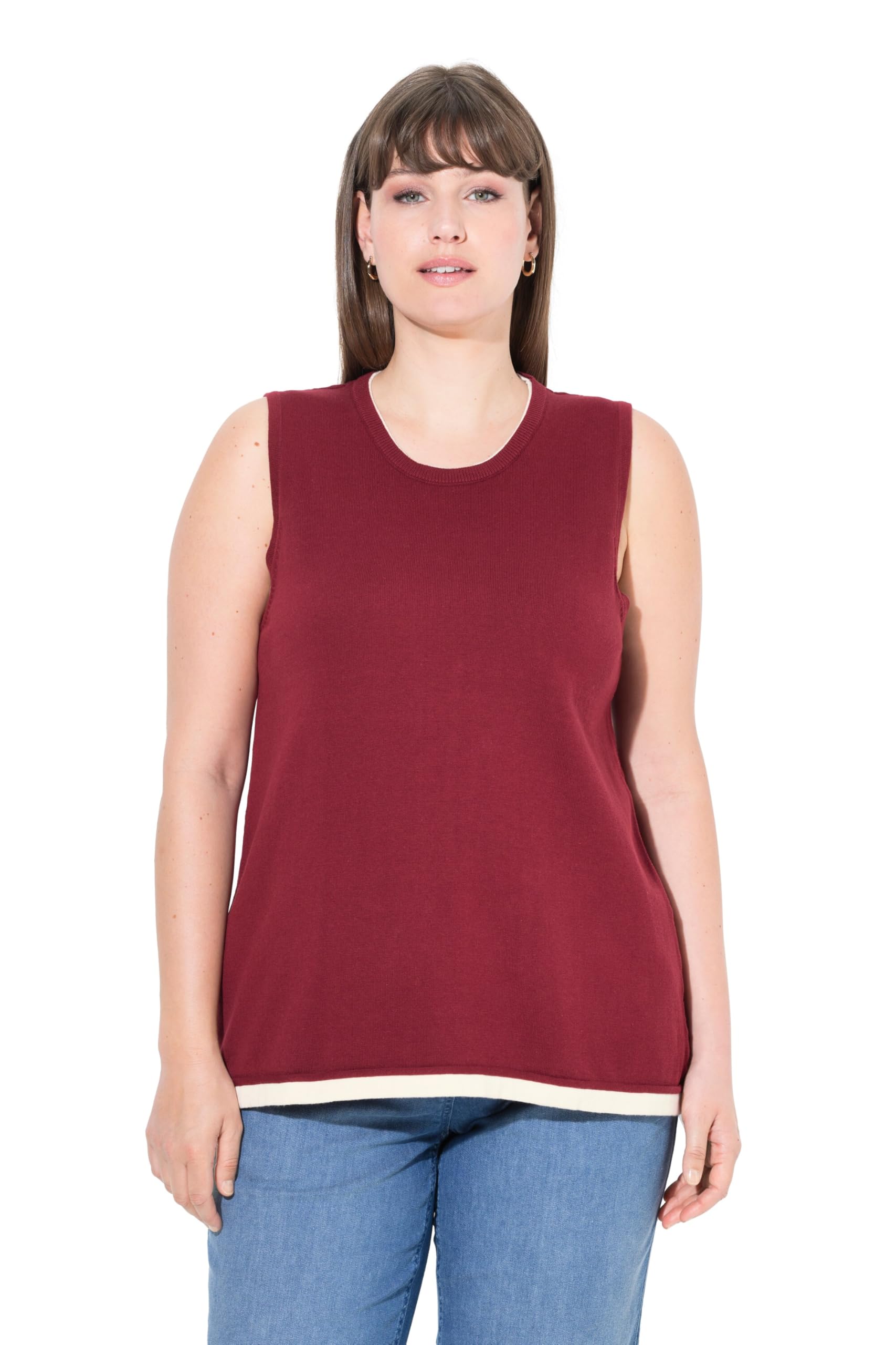 Ulla Popken Damen große Größen Übergrößen Plus Size Stricktop, Rundhalsausschnitt, ärmellos, Biobaumwolle 841440