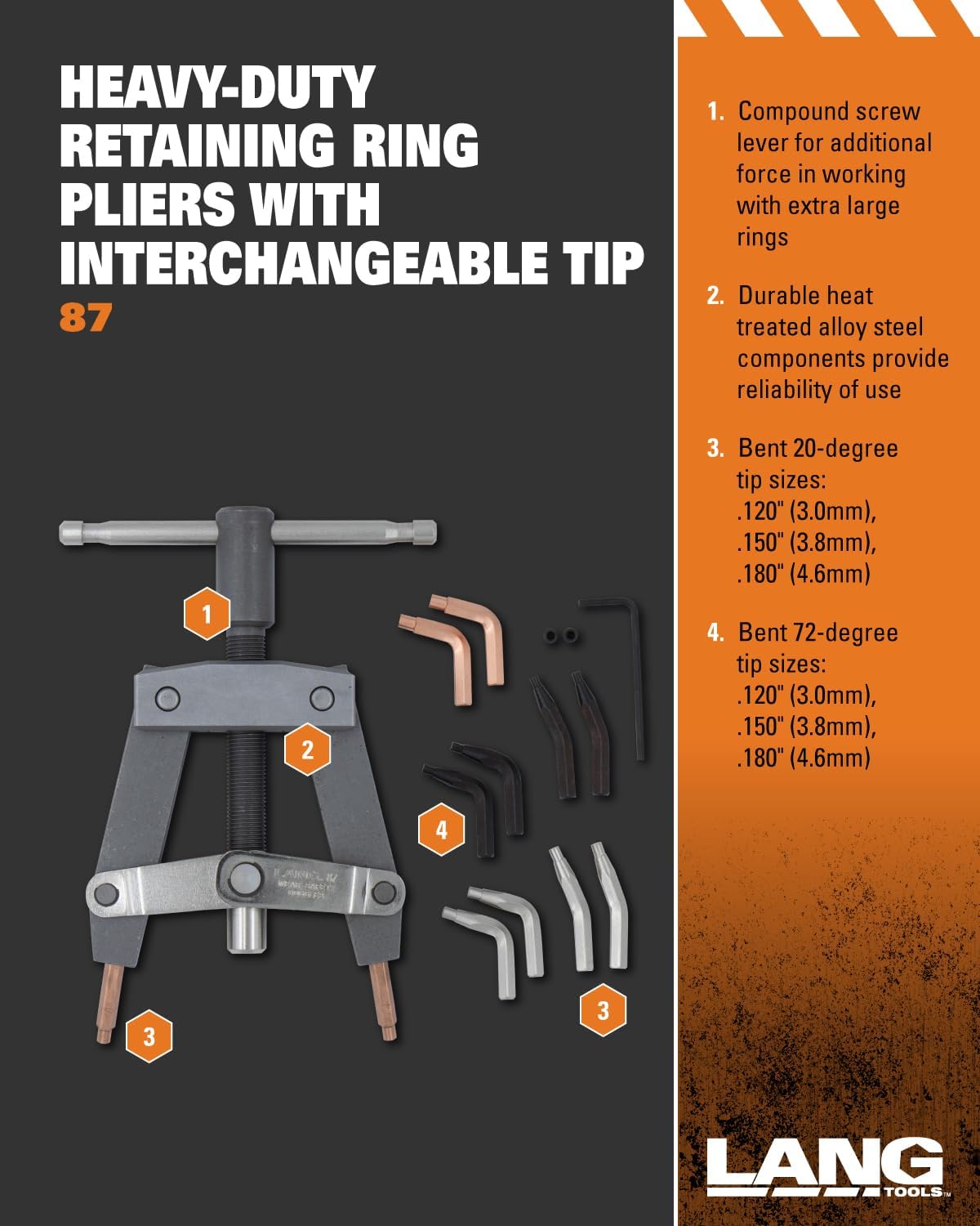 A & E Hand Tools Lang Tools 87 Heavy Duty Pliers with Tip Kit, Silver