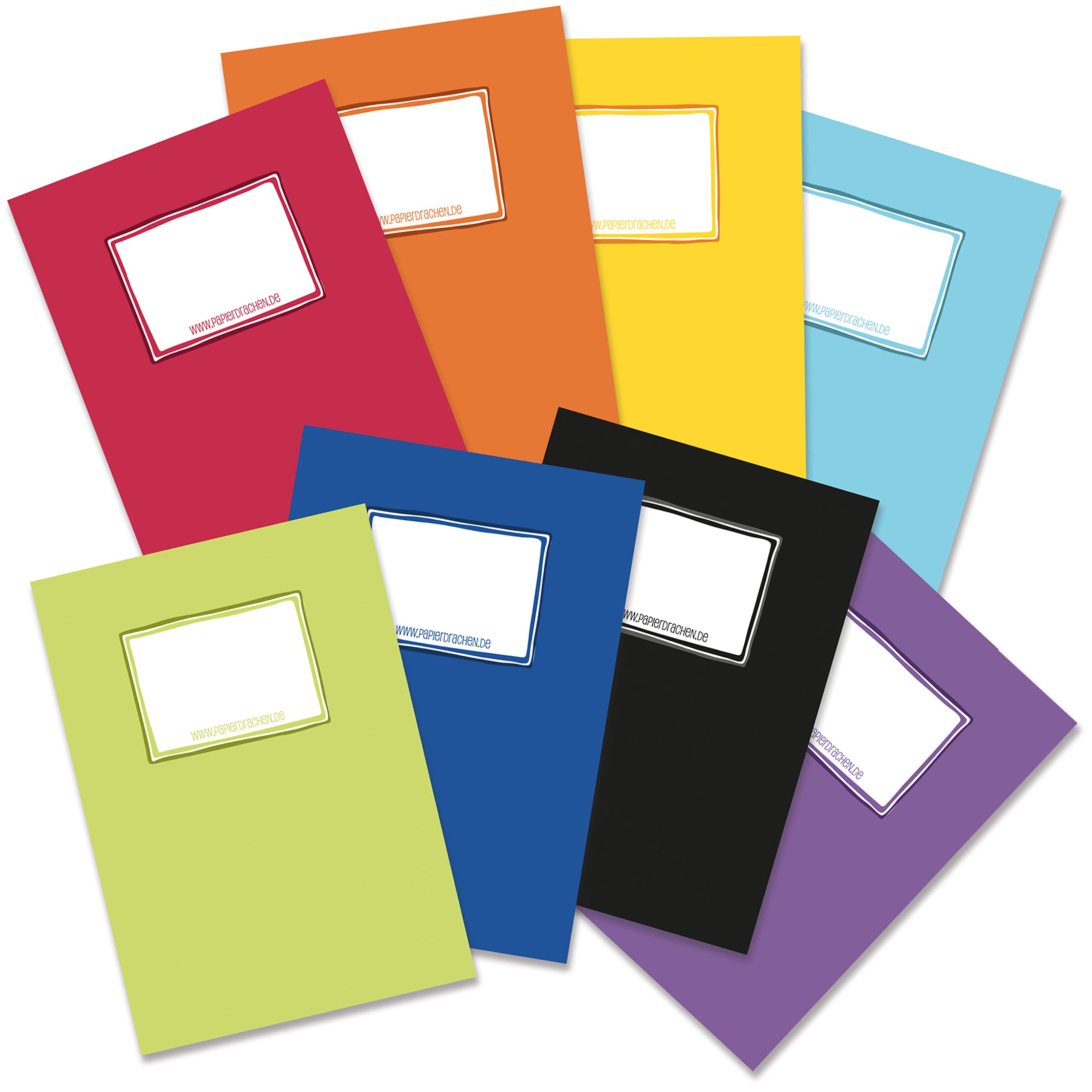 Papierdrachen 8 hochwertige Heftumschläge aus Papier für Kinder | DIN A5| Motiv einfarbig - Heftschoner ideal für die Schule - Heftumschlag 250g/m² - Set Nummer 8