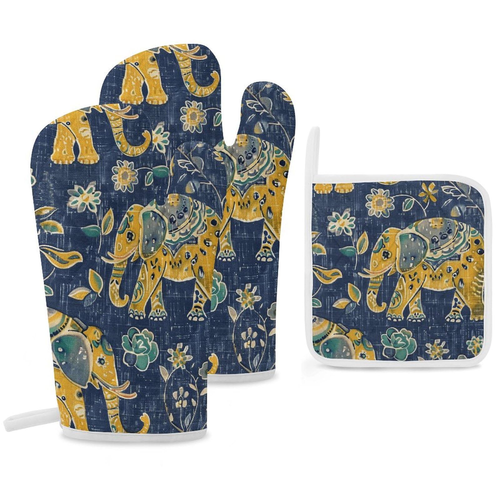 Gants de cuisine éléphant bleu et maniques isolantes pour la cuisson