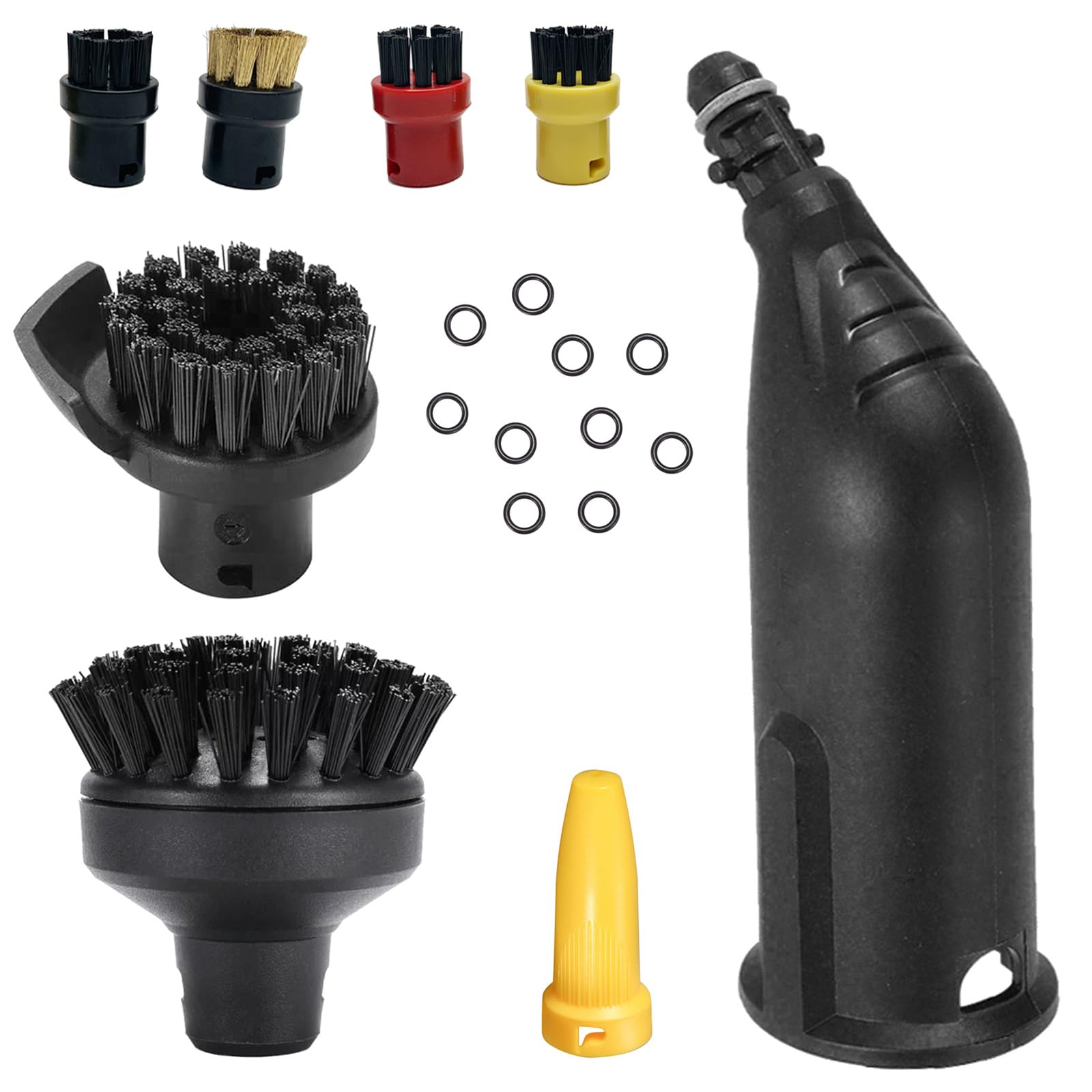 Round Brush Set and Mouthpiece Nozzle Compatible with Karcher Steam Cleaner Accessories SC1 SC2 SC3 SC4 SC5, Black Extended Nozzle,Large and 4 Small Round Brushes