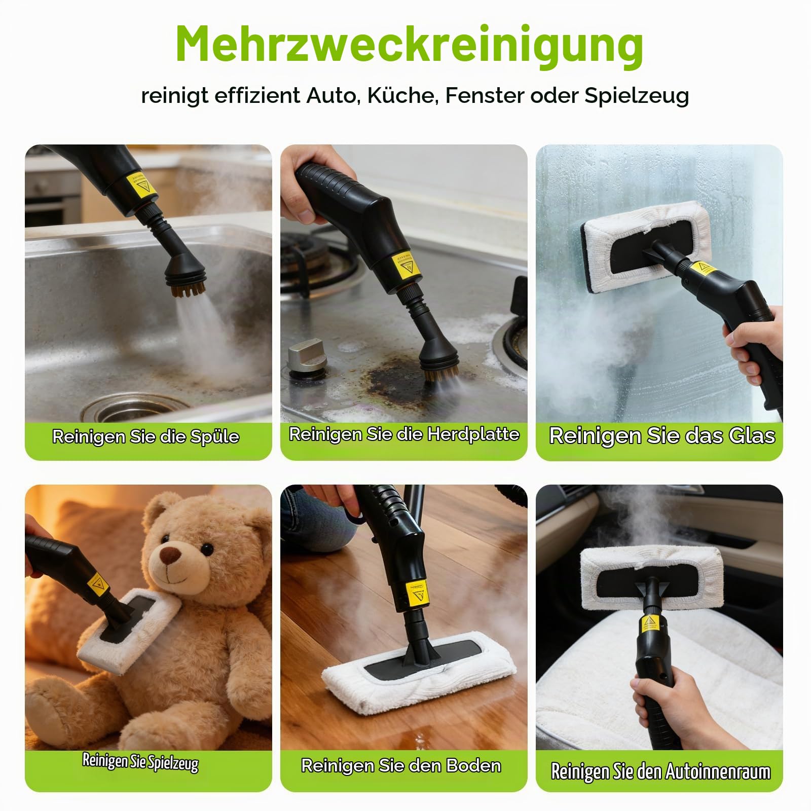 Dampfreiniger Handgerät gegen Fett, Schmutz und Verunreinigungen Dampfdruck 3 bar Leistung 1950 W Wassertank 1600ML Dampfreiniger Polstermöbel ohne Chemikalien Steam Cleaner für Auto, Küche