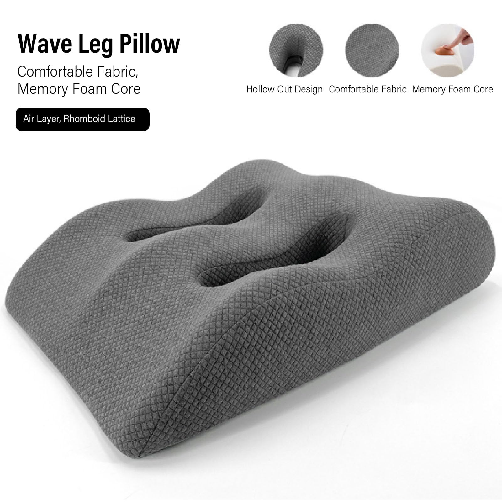 Luocute Almoha de Espuma Viscoelástica para Piernas, Diseño de Doble Curva, Cojín de Elevación de Piernas, Reposapiernas Cómodo y de Apoyo, Fun Lavable, Multifuncional para Almohada