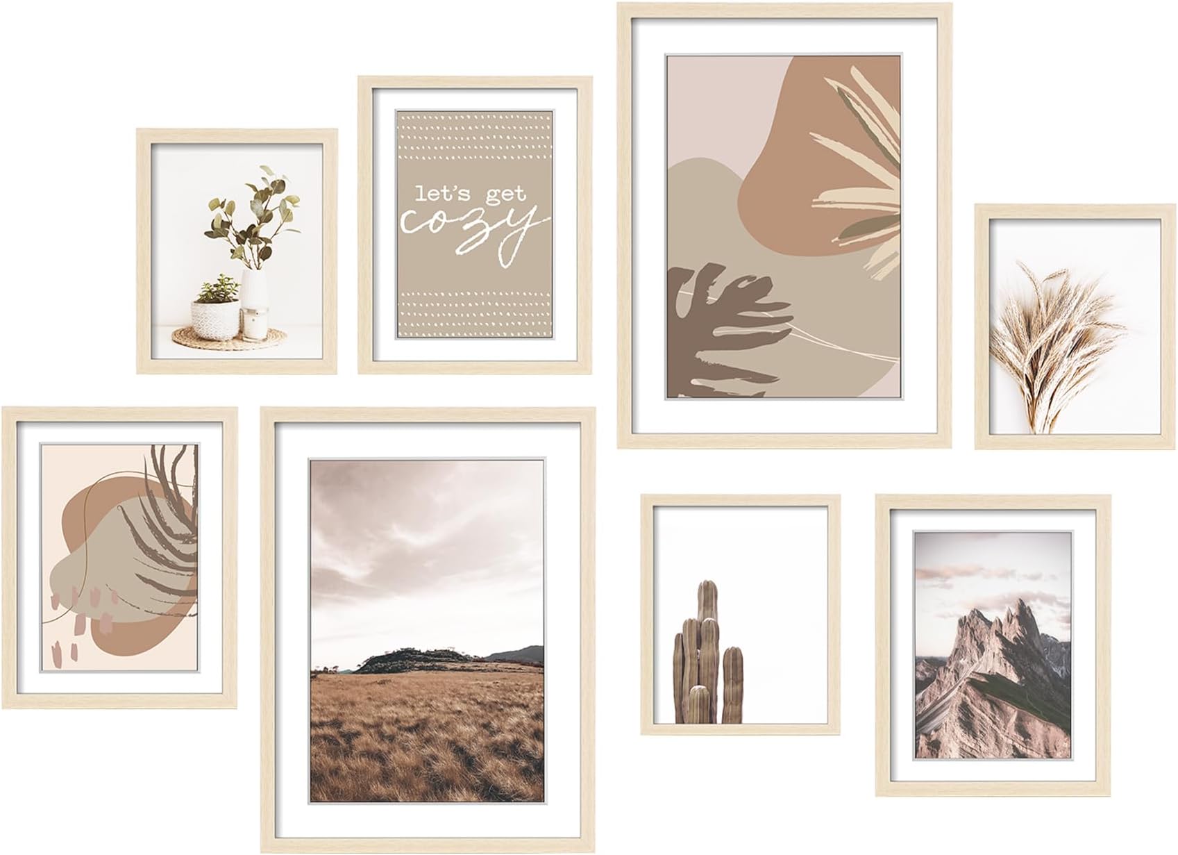 ArtbyHannah Gallery Wall Frame Set for Stairway, Neutral Wood Picture Frames Collage Wall Decor for Living Room, Entry, 8 Pack Assorted Size-11"x14", 8"x10", 6"x8"