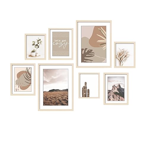 ArtbyHannah Gallery Wall Frame Set for Stairway, Neutral Wood Picture