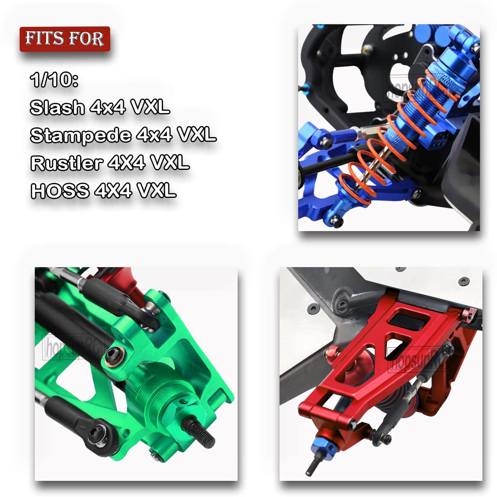 hopsupRC Upgrades Part for 1/10 Rustler Slash Stampede Hoss 4x4 VXL,Aluminum Big Bore RC Shock- Drive Shaft CVD with Hex&Suspension Arm&Caster Block,Steering Blocks,Rear Stub Axle Carriers,Red