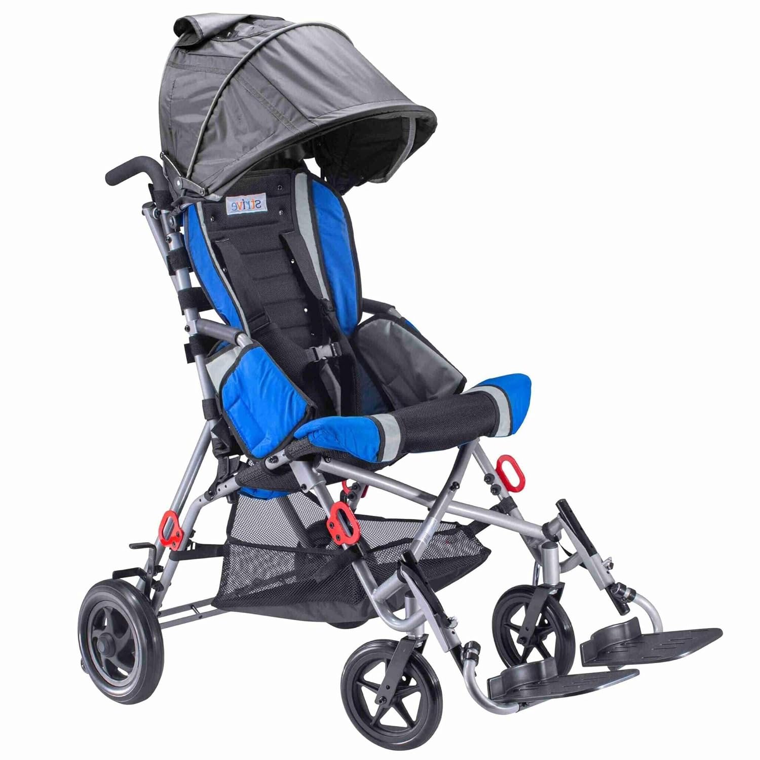 Circle Specialty Strive Adaptive Special Needs Stroller Lightweight Travel-Friendly, Adjustable Positioning with Body Support (18" Blue W/Canopy) RED Brackets and Under Basket NOT Included