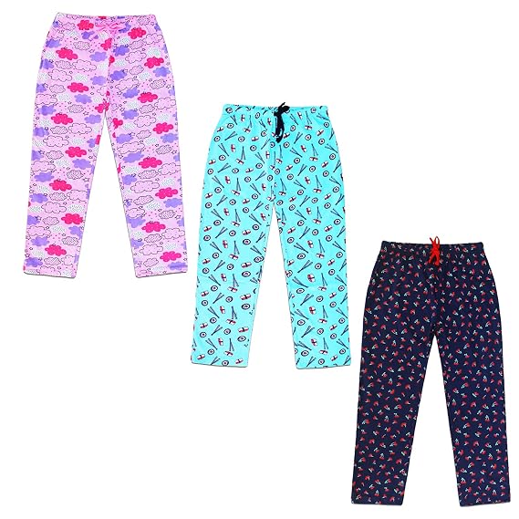 Girls Pyjama -100% Cotton/Printed/Regular Fit-Pack of 3(Multicolor)