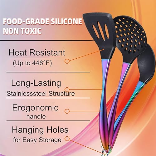 Miniatura 6 de Juego de utensilios de cocina, juego de 6 utensilios de cocina de silicona antiadherente grandes, hechos de silicona de grado alimenticio resistente