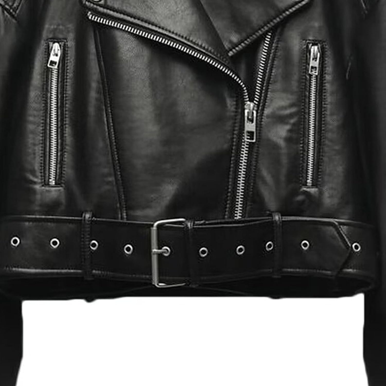 Women's Lapel Faux Leather Vintage Cropped Jacket Zip Up Casual Motorcycle Coat Jacket Baggy Comfort Biker Coats