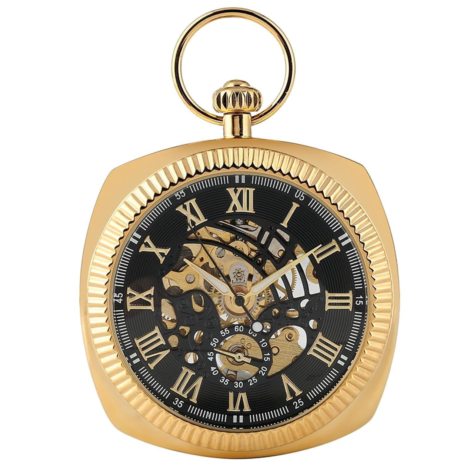 Taschenuhr, schwarz/Silber/goldene mechanische Quadrat -Schalttasche Wickeluhr