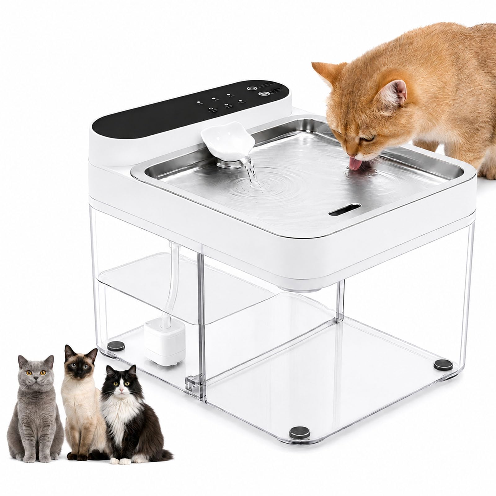 Fuente de agua para gatos sin filtro, separación de aguas residuales, fuente de agua para gatos sin filtros, inalámbrica y fuente de agua para mascotas de 180 días de funcionamiento