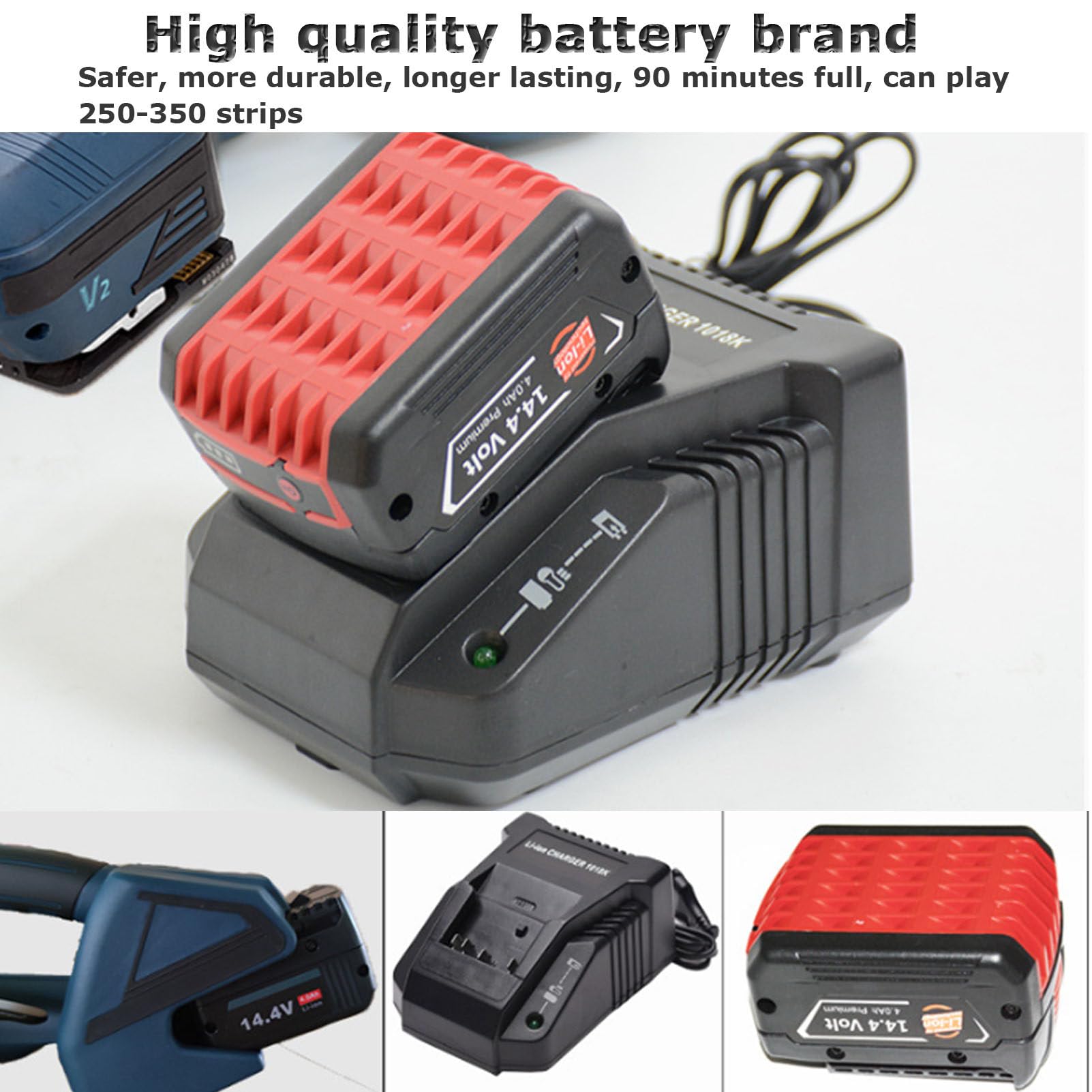 Cercleuse électrique pour feuillards PP et Pet, Automatique, Portable, avec 2 Batteries de 4 000 mAh et écran LCD.