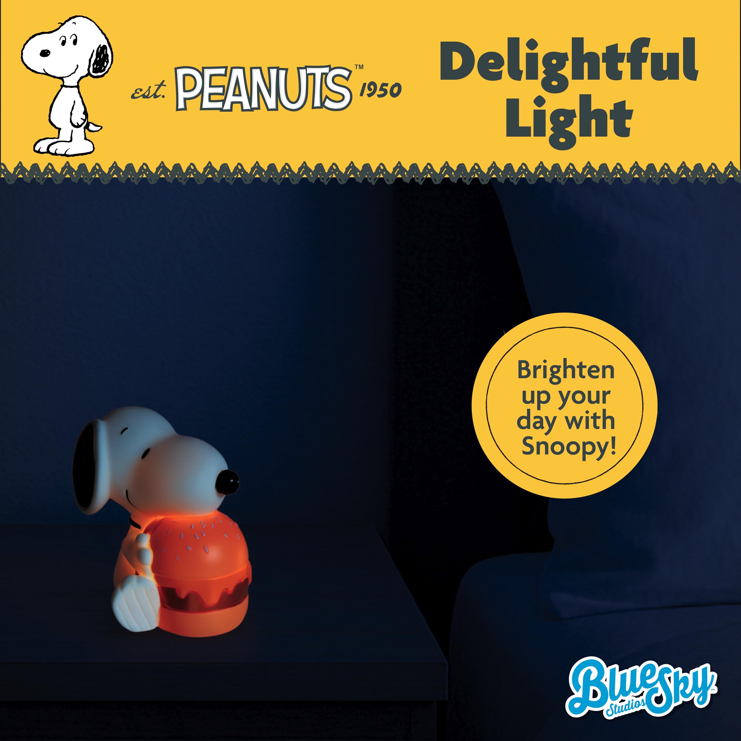 Blue Sky Studios Snoopy - Lampada da scrivania USB con 3 livelli di luminosità, Snoopy con hamburger, regalo ufficiale