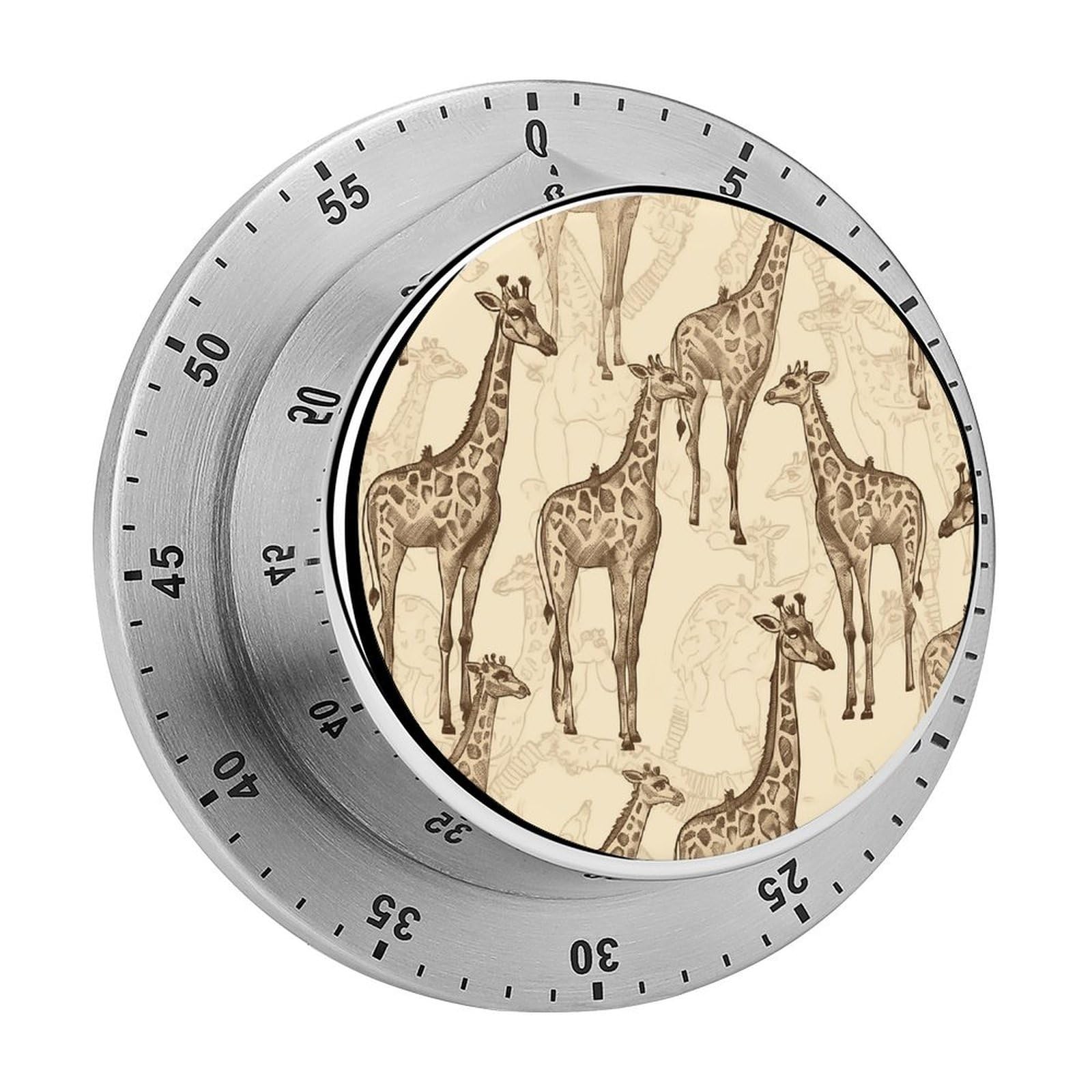 Hand Drawn Giraffes Timer with Loud Alarm Precision 60 Minute Wind Up Timer Portable Manual Countdown Timers Exquisite Stainless Magnetic Kitchen Timers for Cooking Chef Clock