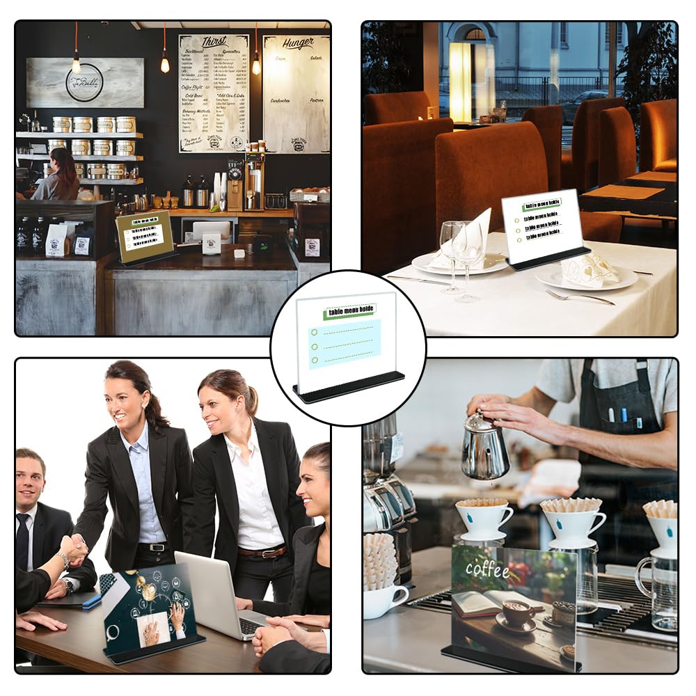 5 Pezzi A5 Espositore da Tavolo a Forma di T Doppio Espositore da Tavolo Orizzontale A5 Orizzontale Acrilico Porta-avvisi da Tavolo con Base per Menù, Carta, Schede Informative, Ufficio e Altro