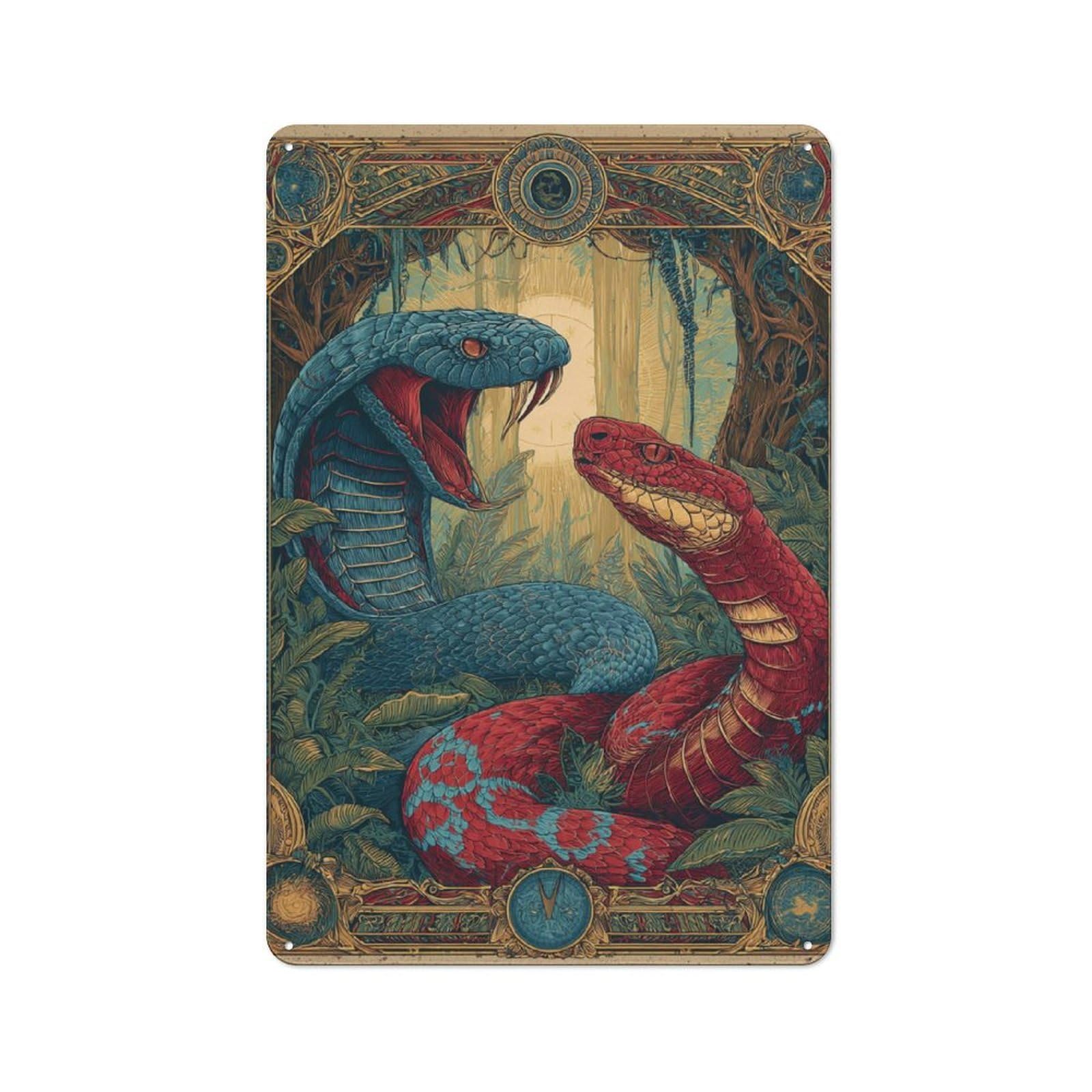 Junmoney Jungle Serpents Duel 30X20cm Retro Metal Sign With For Man Cave Or Games Room, Tin Sign Wall Decor For Games Rooms And Man Caves