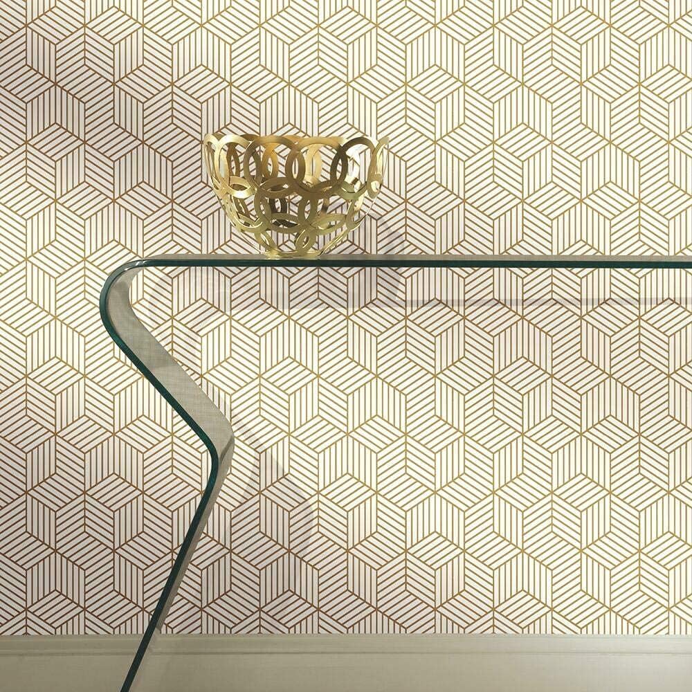 ROSASTELLA Self Adhesive Decorative Peel Stick Waterproof Floral Wallpaper Wall Decor Removable Wall Paper for Living Room Hall Decoration PVC Vinyl DIY Contact Paper45x304cm (Hexagon)