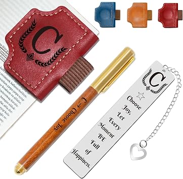 3Pcs Personalized Magnetic Leather Bookmark with Pen Holder Include Custom Metal Book Marks & Wooden Pen, Customized Book Markers Gift for Book Lover Readers Women & Men Book AccessoriesRed,C
