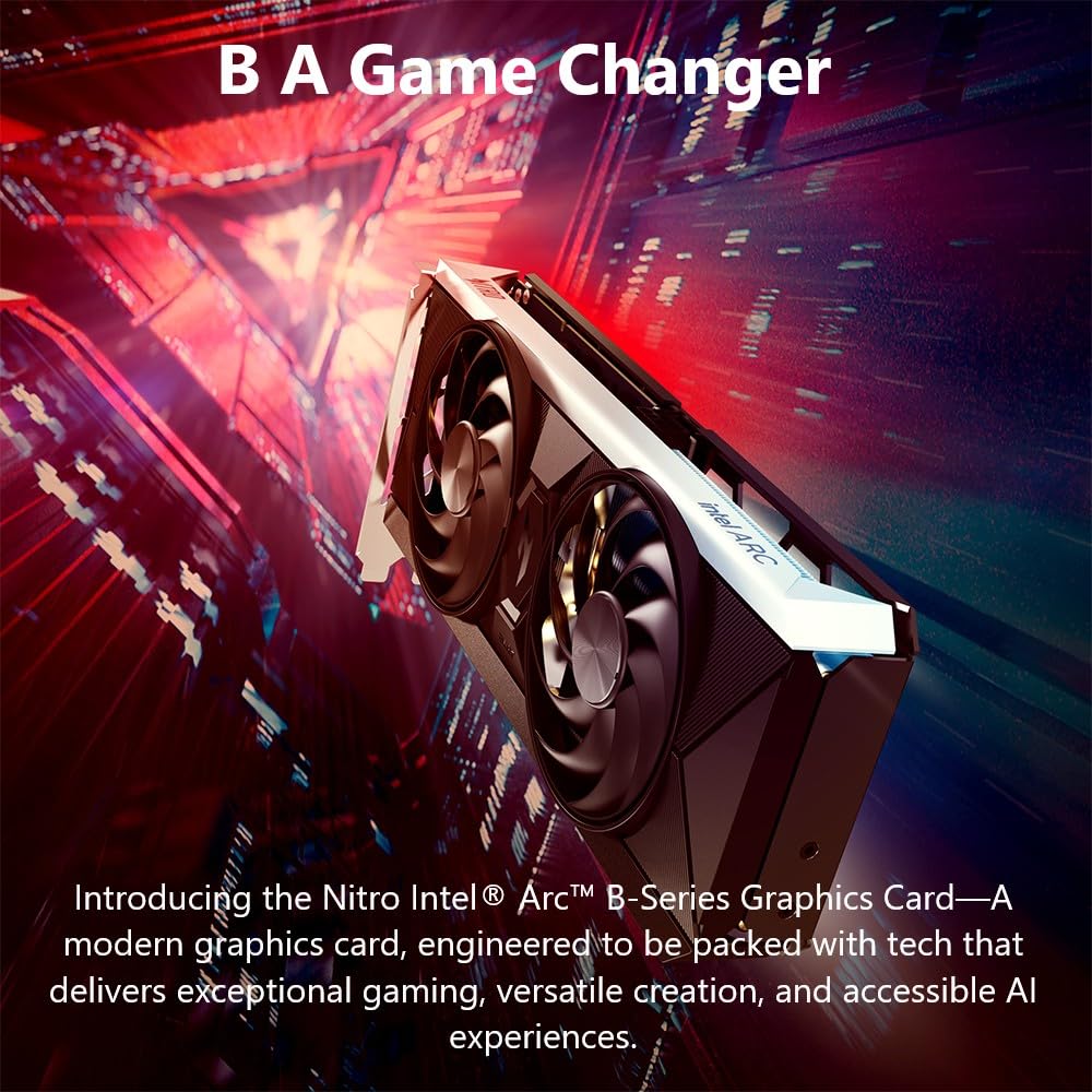 Acer Nitro Intel Arc B580 - Scheda grafica overclocking da 12 GB GDDR6, Xe2 a 20 core, sistema di raffreddamento Frostblade a doppia ventola, orologio grafico 2,74 GHz, 1 HDMI 2.1 con supporto HDMI 4K