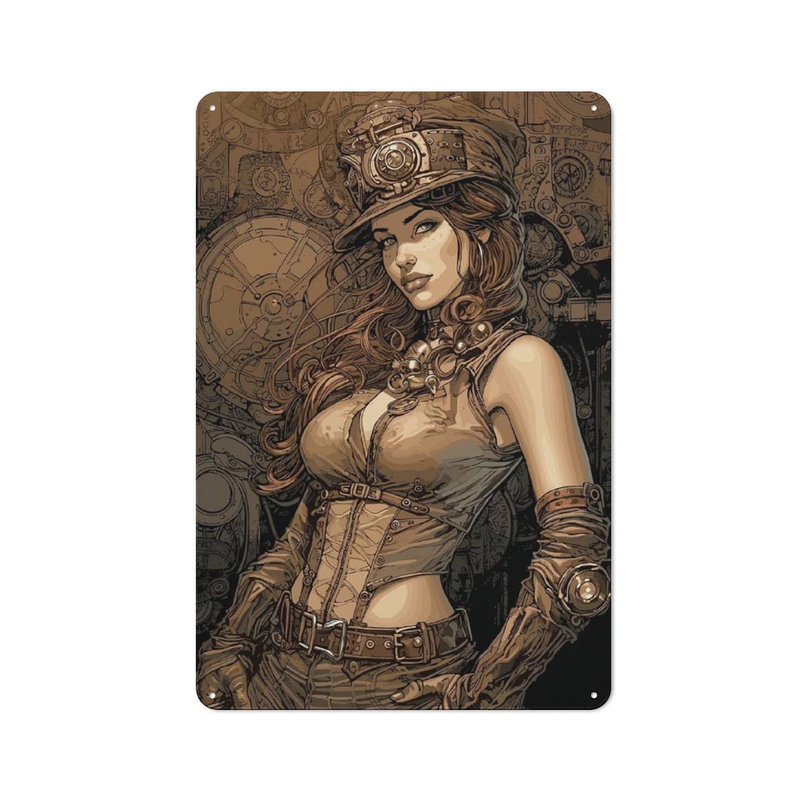 Junmoney Girls Steampunk Vintage Tin Sign 30X20cm With For Kitchen Or Home Bar, For Metal Sign Collectors, For Kitchen And Home Bar Decor
