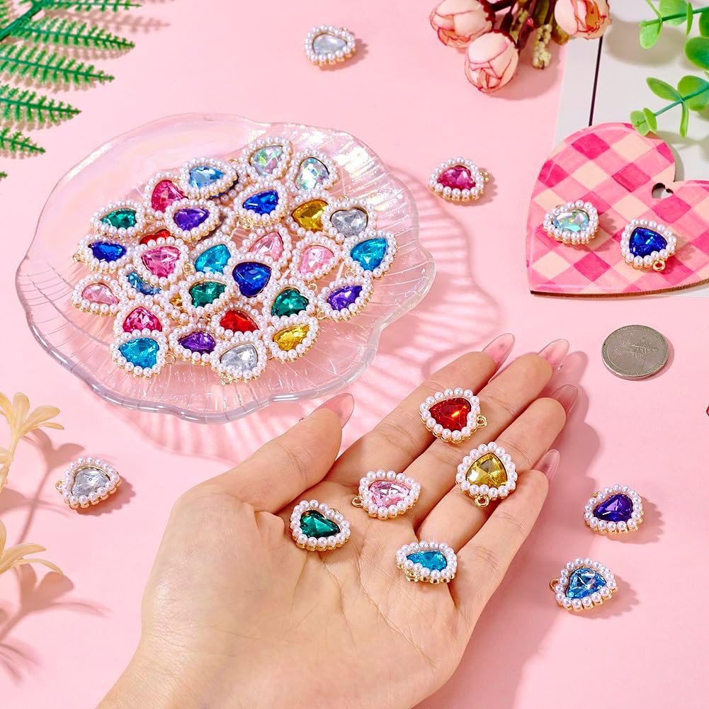 FASHEWELRY 44 Pieces Colorful Rhinestone Heart Charms with Pearl Crystal Sparkle Faceted Heart Bead Charms Pendants for Earrings Necklace Bracelet Valentines Day Jewelry Making Supplies - Image 5